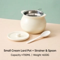 Creamy white ceramic oil jar set with lid, steel filter, and spoon, 700ml capacity - 700ml Milk White (With Filter + Spoon)
