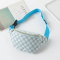 Blue and white checkered fanny pack with adjustable strap and woven fabric texture - 27.5*8*15cm / Light Blue