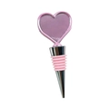 Pink heart shaped wine bottle stopper with metal base and silicone sealing ring - Heart / Pink Leather Ring Heart Wine Stopper