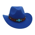 Blue kids felt cowboy hat with brown faux leather band and turquoise stone accents - Sapphire Blue