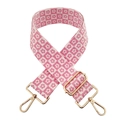 Adjustable 5cm wide pink and white checkered bag strap with floral jacquard and gold hardware - Silver Clasp / Pink Flower