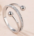 Minimalist silver titanium steel double spiral ring with white zircon paving - US 6 / Silver