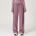 Women high waisted straight leg mauve joggers with seam detail and drawstring waist - Grey Purple