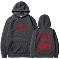 Sweat à capuche gris foncé avec imprimé cerise rouge et motif texte With Love - Gris clair