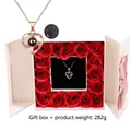 Rose gold heart projection necklace with 16 red roses in a white luxury gift box - Rose Gold Heart Necklace and Rose Gift Box