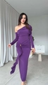 Slim fit deep purple one-shoulder long dress with ruching and metal buckle detail - Purple