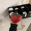 Cute strawberry-shaped chain bag in red with gold rivets and metallic strap - Red