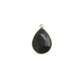 Detail of faceted black teardrop birthstone charm in gold stainless steel frame - 7-Black