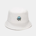 Close-up of blue cartoon octopus embroidery on white cotton bucket hat with stitching detail - M(56-58cm) / White