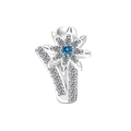 Macro shot of silver eight-point star earring with blue crystal and white zirconia inlay - Octagram Charm