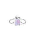 Verstellbarer S925 Sterlingsilber-Kettenring mit rechteckigem rosa Opalstein - Einstellbar Offen / Lila Rechteck