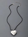 Collier minimaliste avec pendentif cœur argenté, cordon noir et fermoir mousqueton - Coeur Argent (Cordon Noir)
