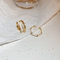 Gold plated ring set with white enamel inlay and shimmering rhinestone details - Gold Enamel Chain 2-Piece Set (16#)