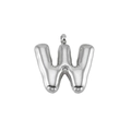 Polished silver stainless steel letter W puffy bubble pendant with smooth metallic finish - Silver Letter W