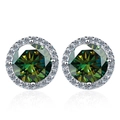 925 silver stud earrings featuring 1 carat green moissanite in a classic halo setting - 0.5ct / Dark Green