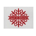Detail of Let it Snow print on rectangular linen Christmas placemat with red snowflakes - 32*21cm (Cotton Linen Material) / CD092-2 Snowflake Text