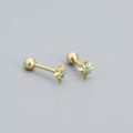 S925 silver gold-plated eight-pointed star screw stud earrings with turquoise center - Gold (Turquoise Stone)