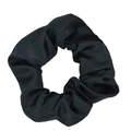 Single elegant black satin scrunchie with smooth texture and soft elastic band - Black