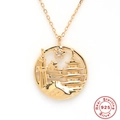 Macro shot of S925 sterling silver Japanese landmark pendant with Mt. Fuji and cherry blossoms - 925 Silver / Tokyo (Gold)