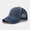 Λεπτομέρεια vintage καπέλου trucker με δίχτυ και ύφασμα denim που αναπνέει - Ναυτικό μπλε