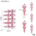 Set of 5 pink Christmas icicle ornaments with geometric textures and size measurements - Pink Spindle Gourd Shape (5 Pcs/Box)