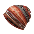 Bohemian vintage geometric pattern knit beanie in vibrant red and blue hues - Ethnic Style Geometric Texture (22#)
