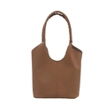 Bolso cubo marrón de cuero granulado con correa ancha y diseño minimalista para mujer - Caqui