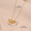 Golden stainless steel necklace featuring a radial flower pendant with size specifications - Radial Sunburst Style (4#)