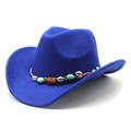 Royal blue wool jazz fedora hat with ethnic shell and turquoise bead band for sun protection - M (56-58cm) / Sapphire Blue