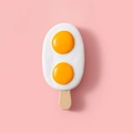 Macro detail of creative resin popsicle fridge magnet with yellow fried egg design on pink background - Egg Popsicle / Without Magnet
