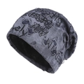 Distressed dark grey knit beanie with black graffiti lettering and punk style holes - L (58-60cm) / Navy Blue