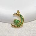 Gold moon and heart pendant with vibrant green cubic zirconia micro-pave setting - Moon Heart - Green Zirconia