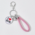 Roze gevlochten lederen sleutelhanger met I Love Mom gravure en hartvormige hanger - Roze - I ❤️ MOM