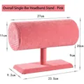 Soporte para diademas de terciopelo rosa con cilindro único y base de almacenamiento - Barra Única Completa / Rosa