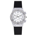 Luxury rhinestone quartz watch for men and women with black silicone strap and silver case - Black Strap White Dial