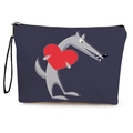 Pochette trucchi blu navy con stampa lupo e cuore rosso dotata di cinturino da polso - Stile Lupo Cuore Cartone Animato 2 / 17*25cm (Lino) con Cinturino
