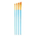 Set of 4 blue angled art brushes with orange synthetic bristles and golden ferrules - 4Pcs Angled Peak HB023D / Blue