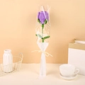 Handmade purple knitted tulip flower bouquet with LOVE transparent gift packaging - Trapezoid Bag-Finished-Purple