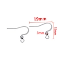 Bright silver stainless steel French earring hooks with 19mm length and 3mm ball - 19*15mm / Steel