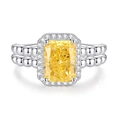 S925 silver ring featuring a large radiant ice-cut yellow zircon and beaded band - US 6 / Rectangular Beaded Double-Row Band Goose Yellow Style (FDJZ-122)