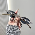 Occhiali da sole ovali in metallo dorato con decorazioni a cuore in cristallo - Montatura Argento Strass Bianco Lenti Grigie