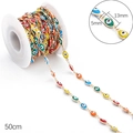 Handmade 50cm golden chain with colorful evil eye charms for DIY jewelry making - Large Oval Enamel Evil Eye 13x5mm Gold / 50cm/Pack