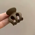 Matte brown shark hair claw clip in a cross-tooth design for thick hair styling - Small Pumpkin Mud Color-3cm
