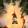 Wooden Christmas gnome pendant with red plaid hat and candy cane for tree decoration - Style 4 (Gnome with Candy Cane)