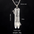 Collier avec pendentif snowboard et bâtons de ski créatif avec chaîne en acier - Argent (Planche de ski + chaîne en acier de 70 cm)