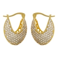Luxurious gold teardrop lever-back hoop earrings with paved cubic zirconia stones - 1 Pair / Gold White Zirconia
