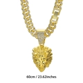 Golden lion head pendant with iced-out 60cm Cuban link chain necklace - 60CM / Gold with 60cm Cuban Chain