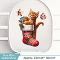 Sticker chat de Noël avec chaton dans une chaussette pour abattant WC 23x30cm - Style de Noël 03 (Chat dans une Chaussette de Noël)