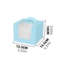 Light blue square cake box with handle and window, size 13.5x13.5x10cm for desserts - 3 Inch Blue With Tray