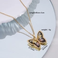 18K gold plated copper necklace with gradient butterfly pendant and centered crystal - Magic Black